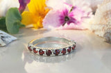 1.2ct Wedding Ring Band Round Cut Red Garnet Half Eternity 14k White Gold Finish