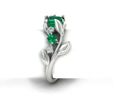 1.5ct Princess Green Emerald Engagement Ring Leaf Solitaire 14k White Gold Over