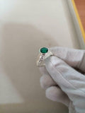 1ct Engagement Ring Round Cut Green Emerald Filigree 14k White Gold Finish