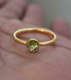 0.7ct Round Cut Green Peridot Bezel Set Solitaire Ring 14k Yellow Gold Finish