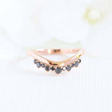 0.8ct Round Cut Black Diamond Wedding Band Curved Crown 14k Rose Gold Finish