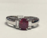 2ct Engagement Ring Oval Cut Ruby Baguette Accent Trilogy 14k White Gold Finish