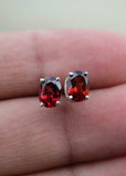 1ct Stud Earrings Oval Cut Red Garnet Solitaire Design 14k White Gold Finish