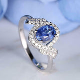 2.5ct Oval Blue Sapphire Twist Halo Solitaire Engagement Ring 14k WhiteGold Over