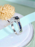 2ct Round Cut Blue Sapphire Halo Ring 14k White Gold Finish with Princess Accent