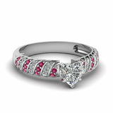 2ct Heart Cut Diamond Pink Sapphire Solitaire Engagement Ring 14k WhiteGold Over