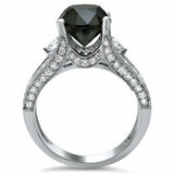 3Ct Round Cut Black Diamond Split Shank Engagement Ring 14K White Gold Finish