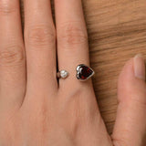 1ct Engagement Ring Heart Cut Red Garnet Open Cuff Stackable 14k White Gold Over