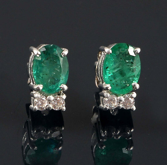 2.3ct Stud Earrings Oval Cut Green Emerald Dainty Partywear 14k WhiteGold Finish