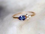 1ct Pear Cut Blue Tanzanite Diamond Petite Minimalist Ring 14k YellowGold Finish