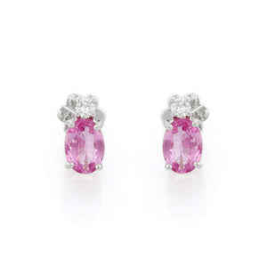 1.56ct Stud Earrings Oval Cut Pink Sapphire Diamond Petite 14k White Gold Finish