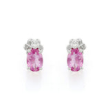 1.56ct Stud Earrings Oval Cut Pink Sapphire Diamond Petite 14k White Gold Finish