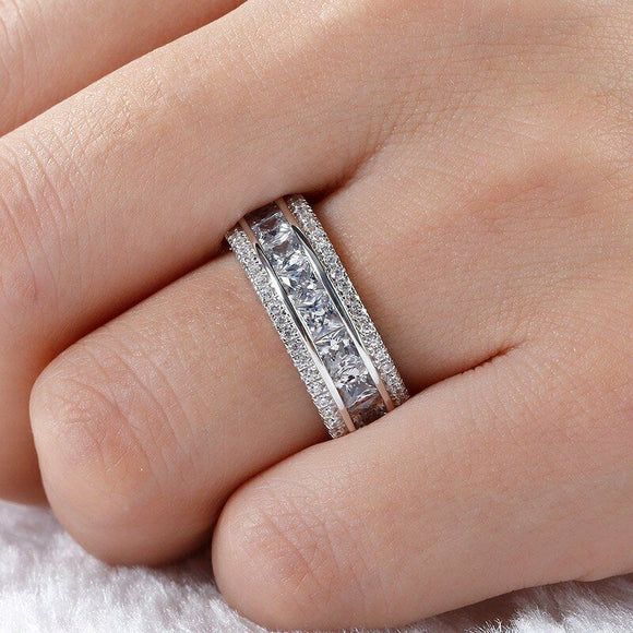 4Ct Princess Cut Diamond Channel Set Iced Wedding Band Ring 14K White Gold Over