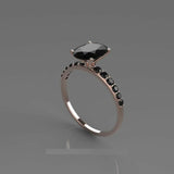 1.5ct Oval Cut Black Diamond Solitaire Ring 14k Rose Gold Over with Round Accent