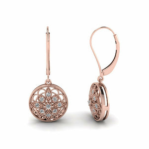 1ct Round Cut VVS1 Diamond Floral Drop Earring Women 14k White Rose Gold Finish