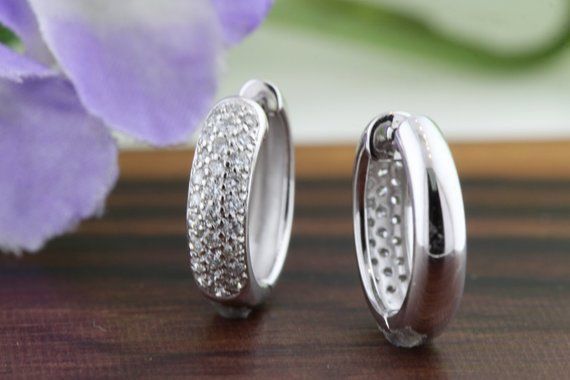 3 Row Micro Pave Set Hoop Earrings 2ct Round Cut Diamond 14k White Gold Finish