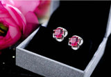 2ct Stud Earrings Round Cut Pink Ruby Stylish Design 14k White Gold Finish