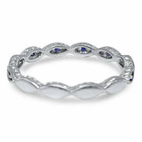 1.4ct Round Cut Blue Sapphire Wedding Band Milgrain Vintage 14k White Gold Over