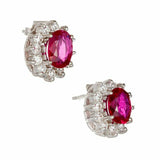 2.3ct Oval Cut Pink Ruby Halo Party Wear Stud Earrings 14k White Gold Finish