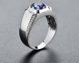 2.6ct Round Cut Blue Sapphire Solitaire Round Accent Men Ring 14k WhiteGold Over