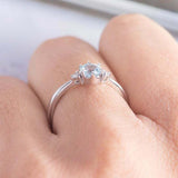 1ct Round Cut Blue Aquamarine Engagement Ring Three Stone 14k White Gold Finish