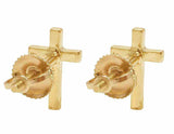 1.2ct Round Cut Diamond Jesus Cross Stud Earrings Women 14k Yellow Gold Finish