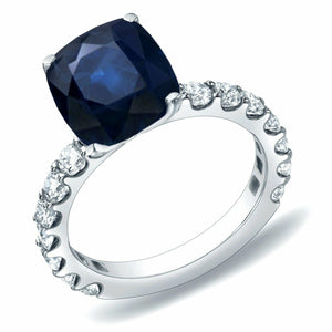 2Ct Cushion Cut Blue Sapphire Engagement Ring 14K White Gold Over Diamond Accent