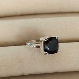 2ct Engagement Ring Cushion Cut Black Diamond Solitaire 14k White Gold Finish