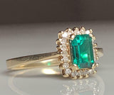 2.5ct Engagement Ring Cut Green Emerald Diamond Halo Cluster 14k YellowGold Over