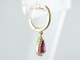 1.12ct Pear Cut Pink Ruby Diamond Halo Tear Drop Earrings 14k Yellow Gold Finish