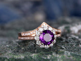 2.5Ct Round Cut Purple Amethyst Bridal Set Floral Ring Band 14K Rose Gold Finish