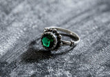 1ct Engagement Ring Round Cut Green Emerald Vintage Inspired 14k White Gold Over