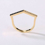 0.4ct Round Cut Black White Diamond Unique Stackable Band 14k Yellow Gold Finish