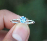 0.7ct Engagement Ring Round Cut Blue Topaz Twist Solitaire 14k White Gold Finish