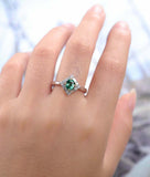 1.5ct Oval Cut Green Emerald Engagement Ring Diamond Halo 18k White Gold Finish