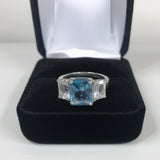 2.5ct Emerald Cut Blue Tanzanite Trilogy Engagement Ring 14k White Gold Finish