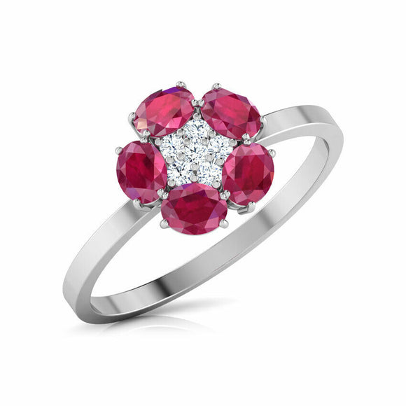 3Ct Oval Cut Pink Ruby Halo Diamond Floral Engagement Ring 14K White Gold Finish