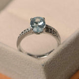 2ct Oval Cut Blue Aquamarine Solitaire Round Accent Ring 14k White Gold Finish