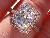 Halo Milgrain Engagement Ring 2.4ct Radiant Cut VVS1 Diamond 14k RoseGold Finish