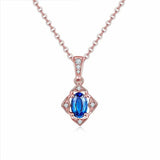 0.6ct Oval Cut Blue Sapphire Diamond Style Pendant with Chain 14k WhiteGold Over