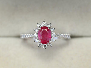 2ct Engagement Ring Oval Cut Pink Ruby Diamond Halo Floral 14k White Gold Finish