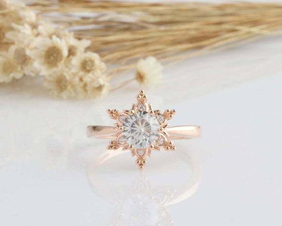 1.2ct Round Cut Diamond Engagement Ring Solitaire Snowflake 14k Rose Gold Finish