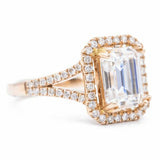 2.6ct Emerald Cut Diamond Engagement Ring Split Shank Halo 14k Rose Gold Finish