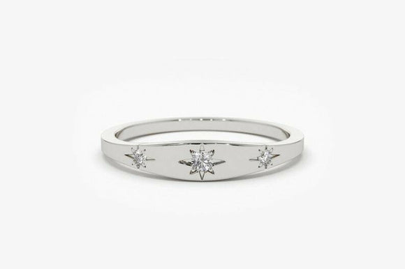 0.4ct Engagement Ring Round Cut Diamond Trilogy Star Design 14k White Gold Over