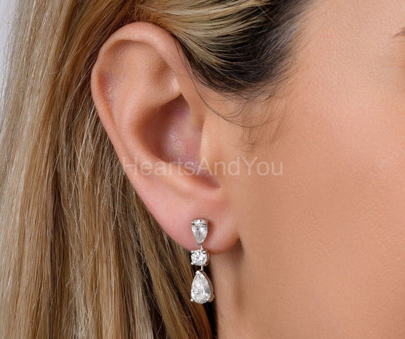 2ct Pear Cut Simulated Diamond Anniversary Drop Earrings 14k White Gold Plated