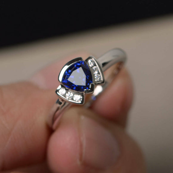 1ct Trillion Blue Tanzanite Unique Design Engagement Ring 14k White Gold Finish