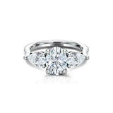 Pear Accents Trilogy Engagement Ring 2ct Oval Cut Diamond 10k White Gold Finish