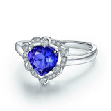 2.4ct Engagement Ring Heart Cut Blue Sapphire Split Halo 14k White Gold Finish