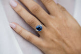 3.2ct Cushion Cut Blue Sapphire Engagement Ring Trilogy 14k White Gold Finish