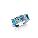 4ct Emerald Cut Blue Aquamarine Engagement Ring Trilogy 14k White Gold Finish